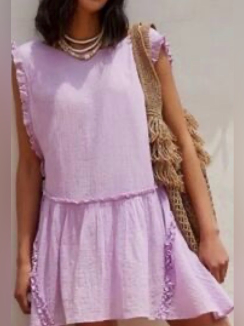 Free People Summer Purple Lilac Crinkle Ruffle Tunic Dress NWT